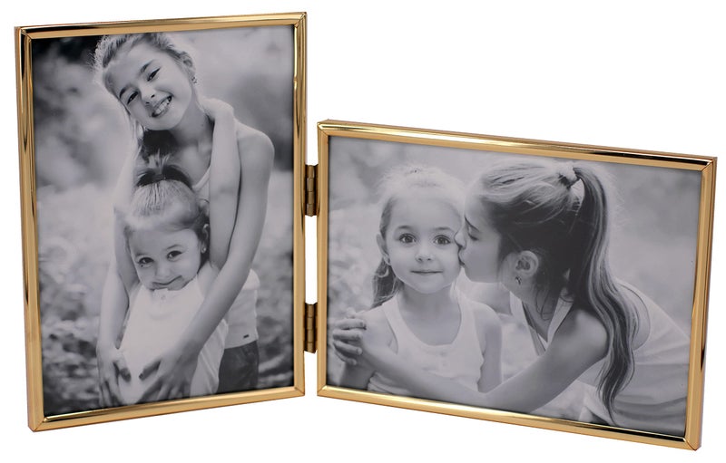 LEADEX Vertical Horizontal Combo- Double 4 by 6 Inch Metal Folding Picture Frames-(1 Landscape and 1 Portrait Style) (Modern gold) - Image 1